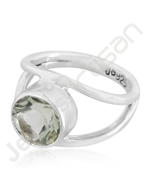 Green Amethyst Gemstone Ring 925 Solid Sterling Silver Solitaire Ring