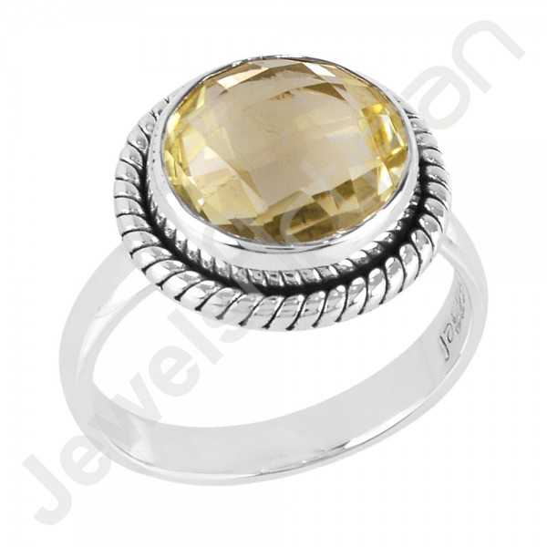 Lemon Quartz Gemstone Ring 925 Solid Sterling Silver Solitaire Ring