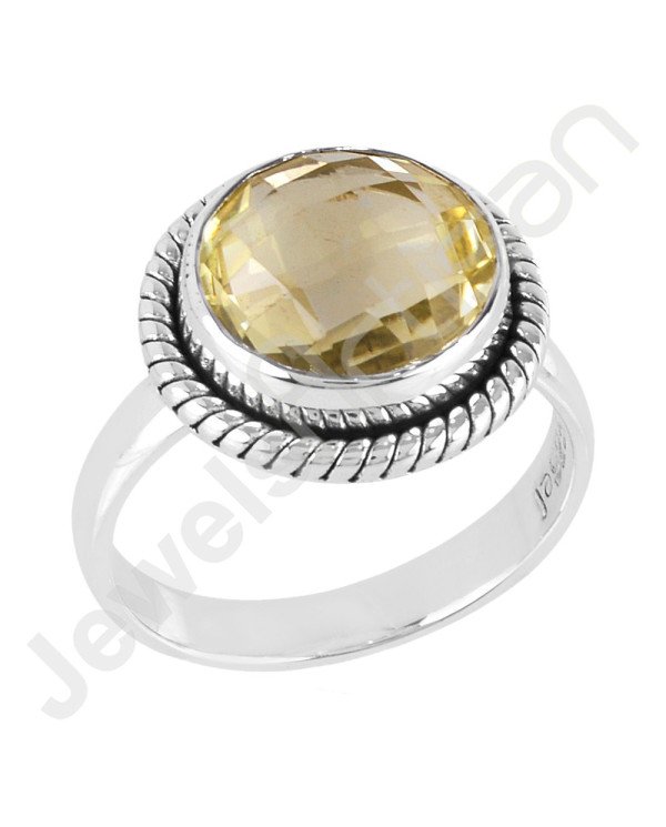 Lemon Quartz Gemstone Ring 925 Solid Sterling Silver Solitaire Ring