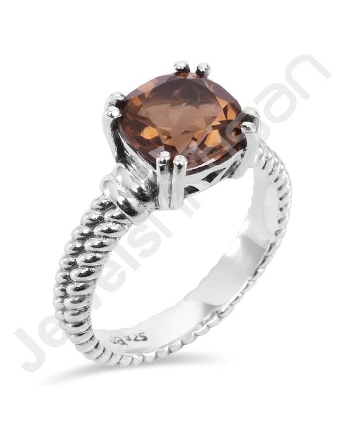 Smoky Quartz Gemstone Ring 925 Solid Sterling Silver Solitaire Ring