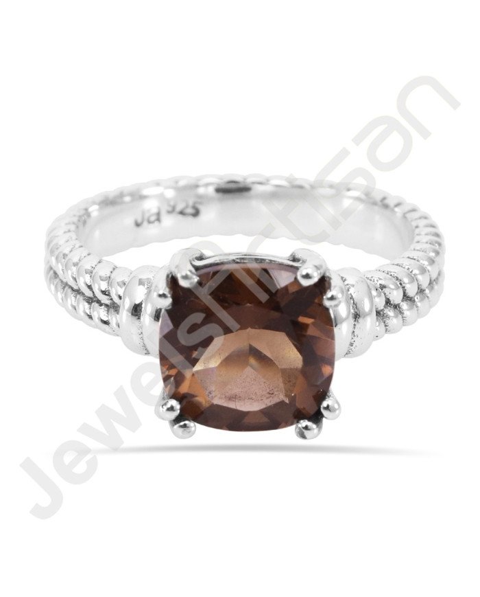 Smoky Quartz Gemstone Ring 925 Solid Sterling Silver Solitaire Ring