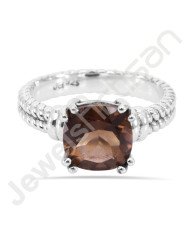 Smoky Quartz Gemstone Ring 925 Solid Sterling Silver Solitaire Ring