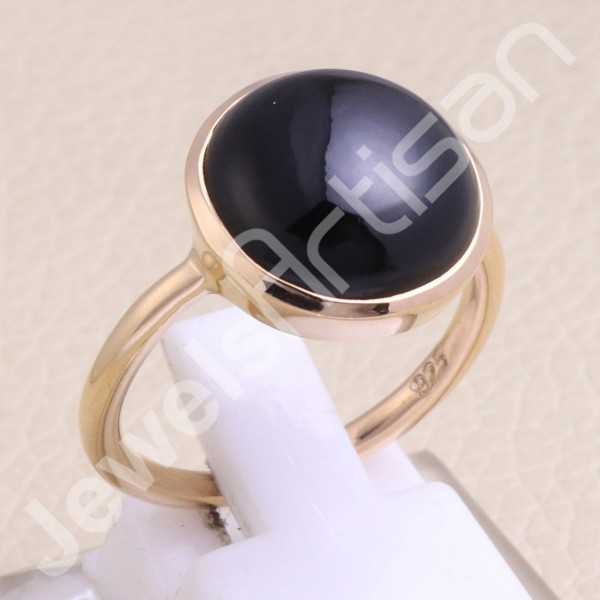 Black Onyx Ring 925 Sterling Silver Ring Rose Gold Plated Ring