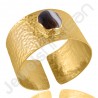 18K Gold Plated Bangle Textured Cuff Bangle Black Banded Agate Bangle