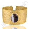 18K Gold Plated Bangle Textured Cuff Bangle Black Banded Agate Bangle