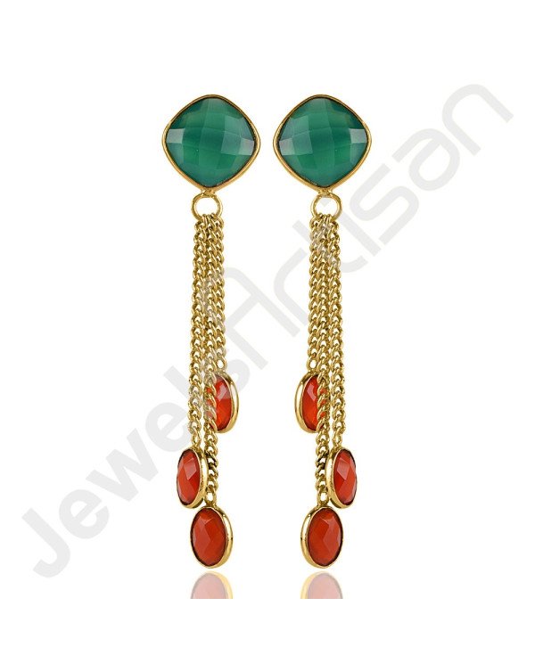 18K Gold Plated Earrings Dangle Drop Earrings Green Onyx Earrings