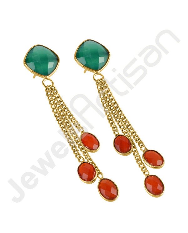 18K Gold Plated Earrings Dangle Drop Earrings Green Onyx Earrings