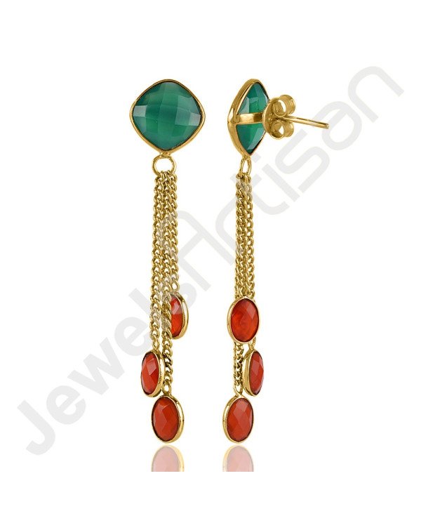 18K Gold Plated Earrings Dangle Drop Earrings Green Onyx Earrings