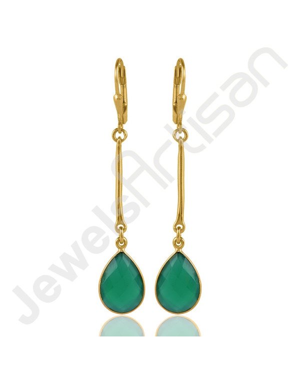 18K Gold-Plated Earrings Green Onyx Earrings Sterling Silver Earrings