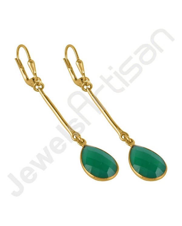 18K Gold-Plated Earrings Green Onyx Earrings Sterling Silver Earrings