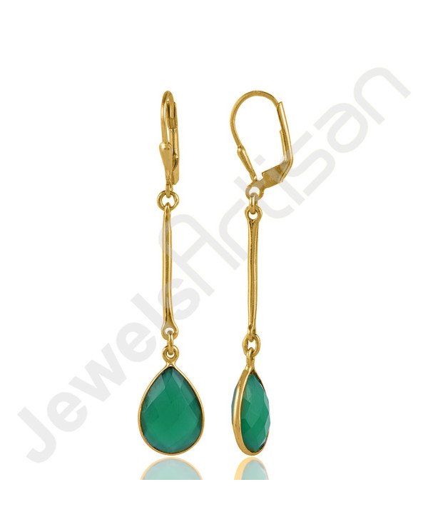 18K Gold-Plated Earrings Green Onyx Earrings Sterling Silver Earrings