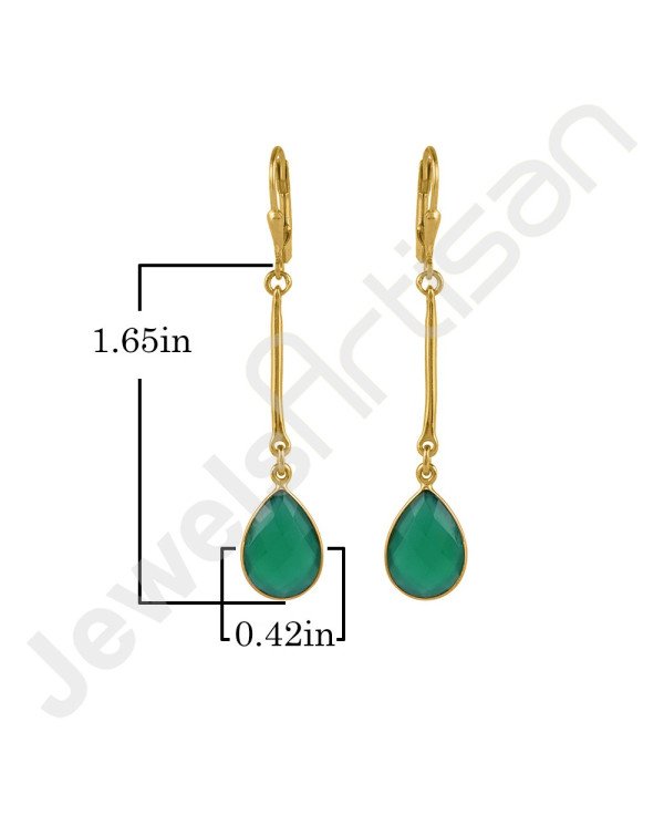 18K Gold-Plated Earrings Green Onyx Earrings Sterling Silver Earrings