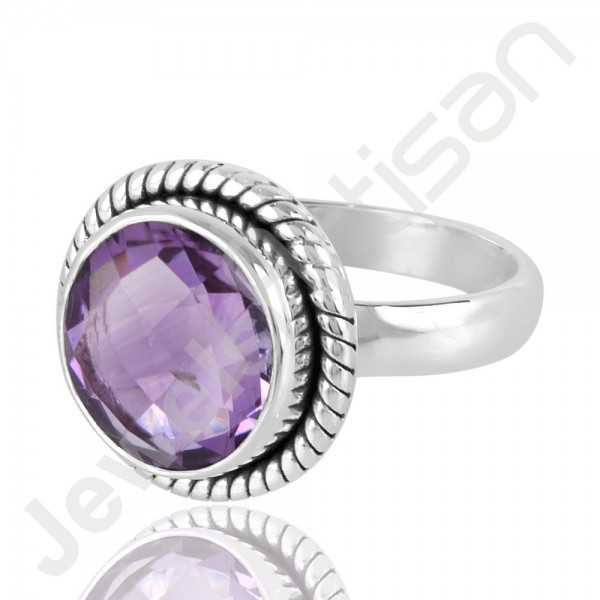 Amethyst Gemstone Ring 925 Sterling Silver Solitaire Ring