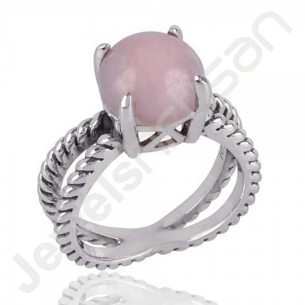 Pink Opal Gemstone Ring 925 Sterling Silver Twisted Wire Ring