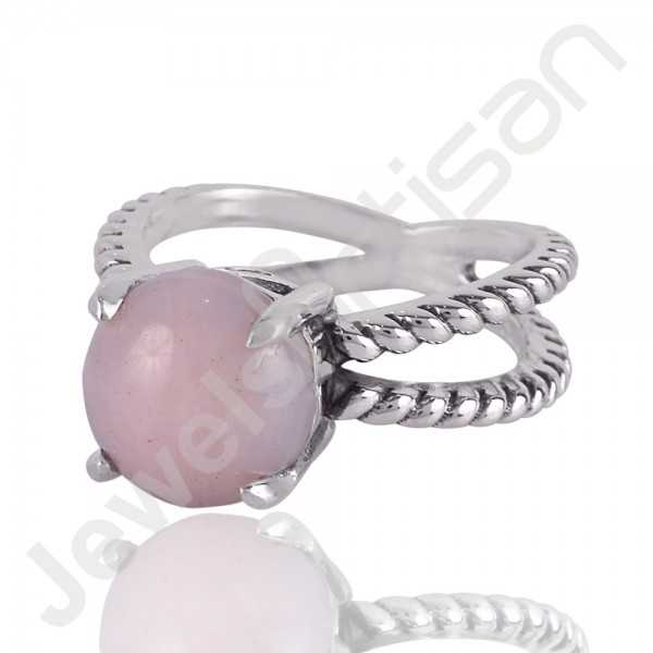 Pink Opal Gemstone Ring 925 Sterling Silver Twisted Wire Ring