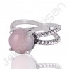 Pink Opal Gemstone Ring 925 Sterling Silver Twisted Wire Ring