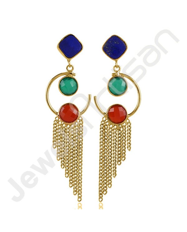 Green Onyx Earring Lapis Lazuli Earring Gold Plated Designer Earring
