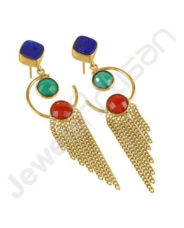 Green Onyx Earring Lapis Lazuli Earring Gold Plated Designer Earring