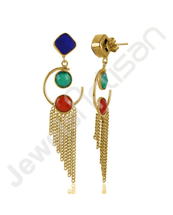 Green Onyx Earring Lapis Lazuli Earring Gold Plated Designer Earring
