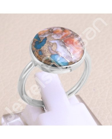 925 Sterling Silver Ring Orange Spiny Turquoise Ring Gemstone Ring