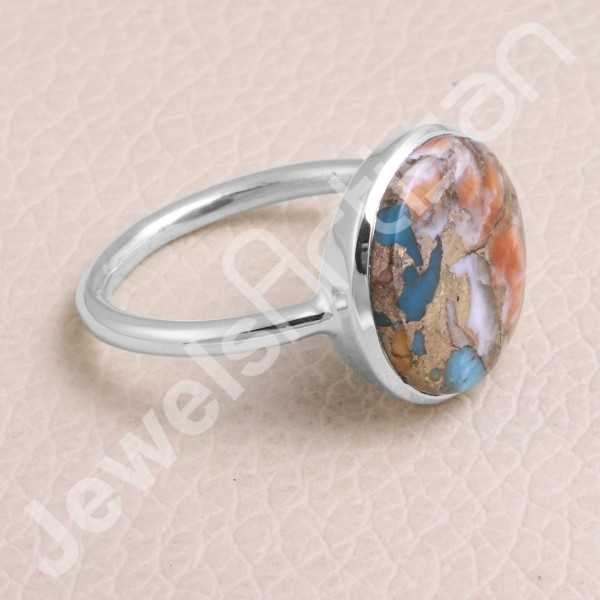 925 Sterling Silver Ring Orange Spiny Turquoise Ring Gemstone Ring