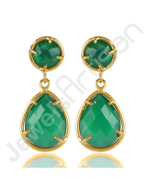 Green Onyx Earring Gold-Plated Earring Prong Earring Tear Drop Earring
