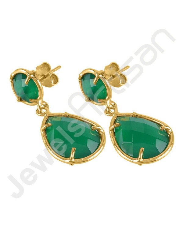 Green Onyx Earring Gold-Plated Earring Prong Earring Tear Drop Earring