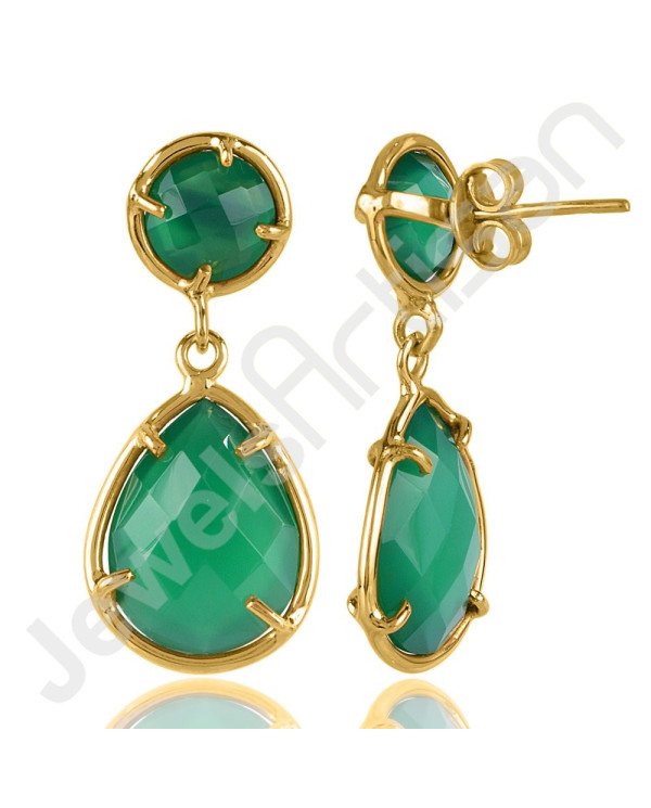 Green Onyx Earring Gold-Plated Earring Prong Earring Tear Drop Earring