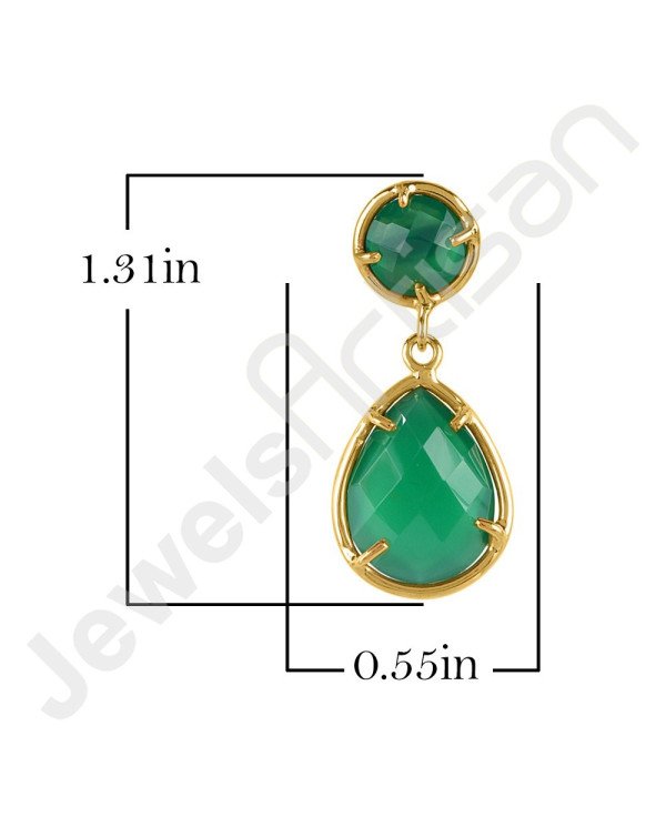 Green Onyx Earring Gold-Plated Earring Prong Earring Tear Drop Earring