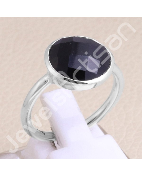 Black Onyx 925 Sterling Silver Solitaire Gemstone Ring