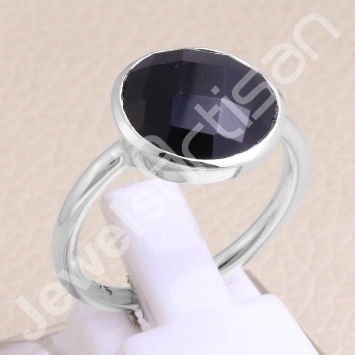 Black Onyx 925 Sterling Silver Solitaire Gemstone Ring
