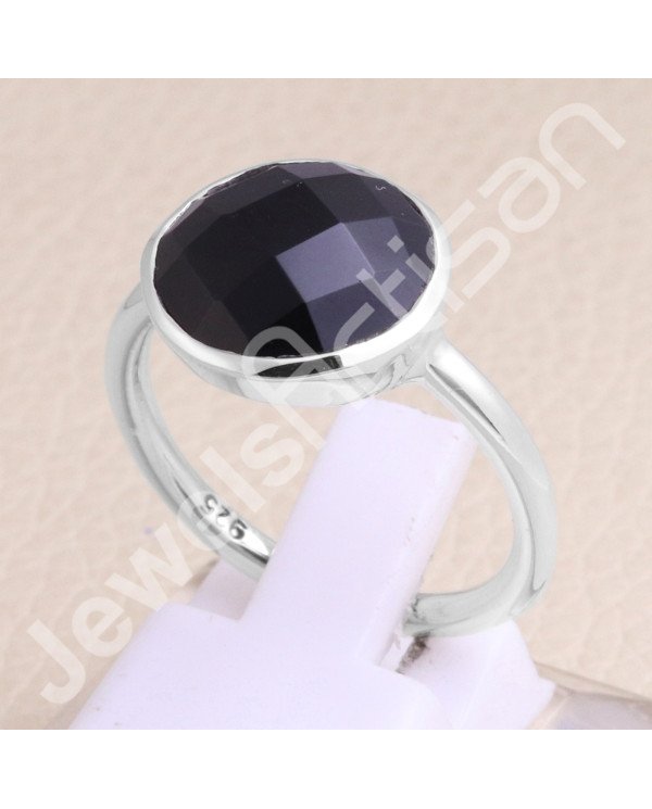 Black Onyx 925 Sterling Silver Solitaire Gemstone Ring
