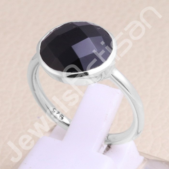 Black Onyx 925 Sterling Silver Solitaire Gemstone Ring