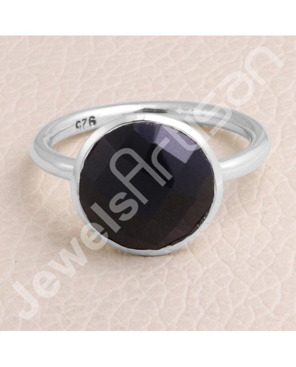 Black Onyx 925 Sterling Silver Solitaire Gemstone Ring