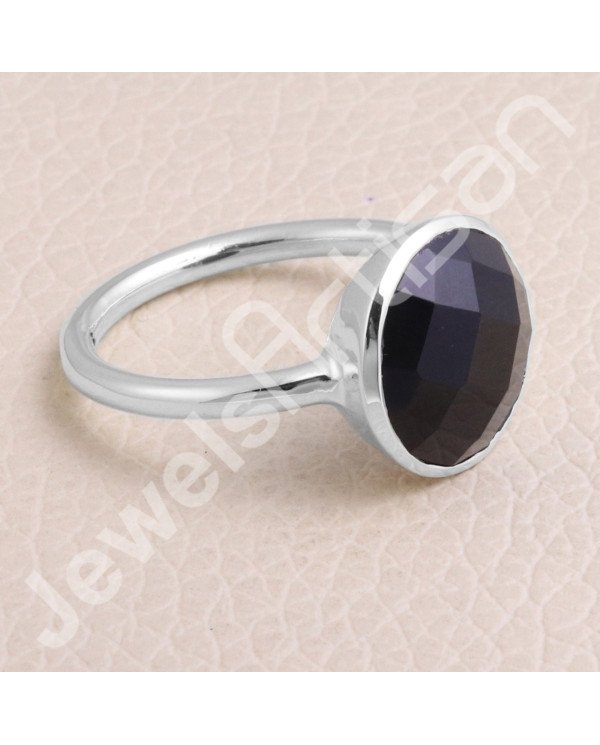 Black Onyx 925 Sterling Silver Solitaire Gemstone Ring