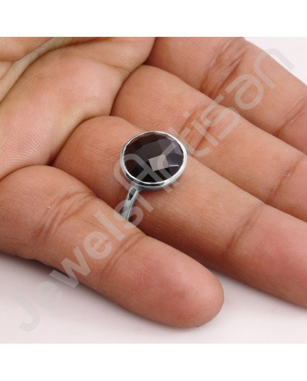 Black Onyx 925 Sterling Silver Solitaire Gemstone Ring