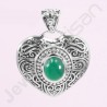 Sterling Silver Heart Design Green Onyx Pendant