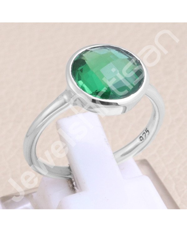 Classic Solitaire Ring 925 Sterling Silver Ring Green Quartz Ring