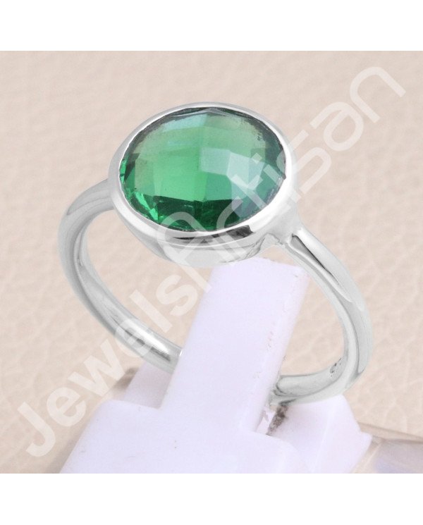 Classic Solitaire Ring 925 Sterling Silver Ring Green Quartz Ring