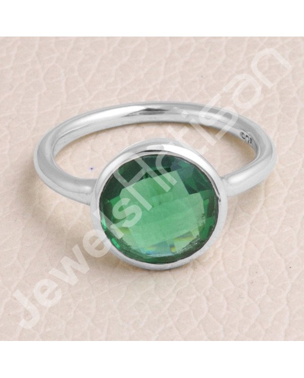 Classic Solitaire Ring 925 Sterling Silver Ring Green Quartz Ring