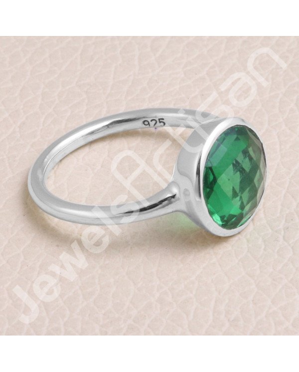 Classic Solitaire Ring 925 Sterling Silver Ring Green Quartz Ring