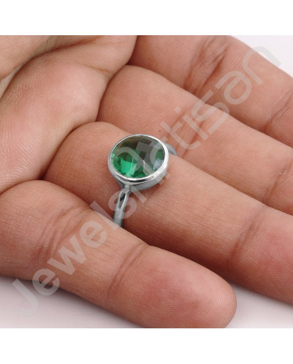 Classic Solitaire Ring 925 Sterling Silver Ring Green Quartz Ring