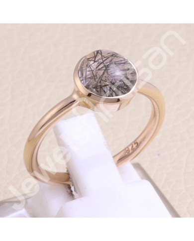 Tourmalinated Quartz Ring 925 Sterling Silver Ring Rose Gold Ring