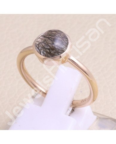 Tourmalinated Quartz Ring 925 Sterling Silver Ring Rose Gold Ring