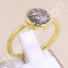 Solid Silver Ring Tourmalinated Quartz Ring 1-Micron Gold-Plated Ring