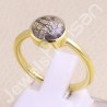 Solid Silver Ring Tourmalinated Quartz Ring 1-Micron Gold-Plated Ring
