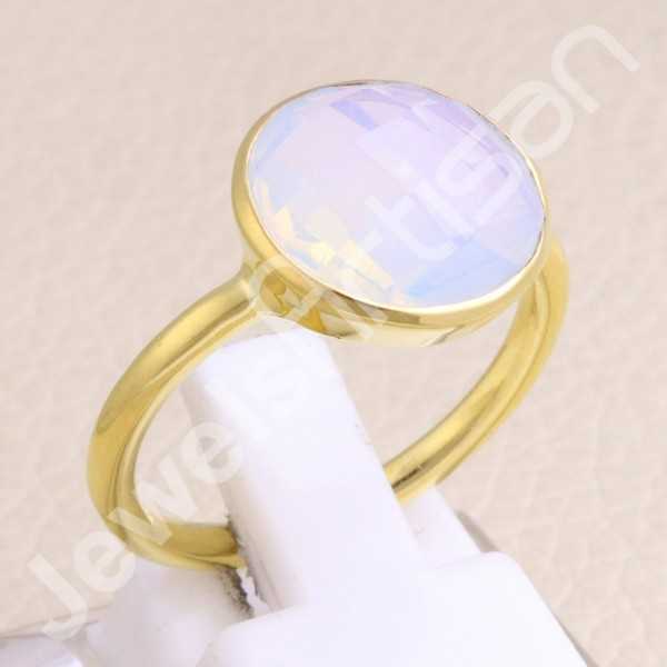 Sterling Silver Opal Quartz Gold Vermeil Ring