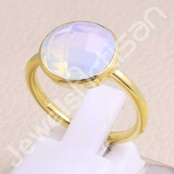 Sterling Silver Opal Quartz Gold Vermeil Ring