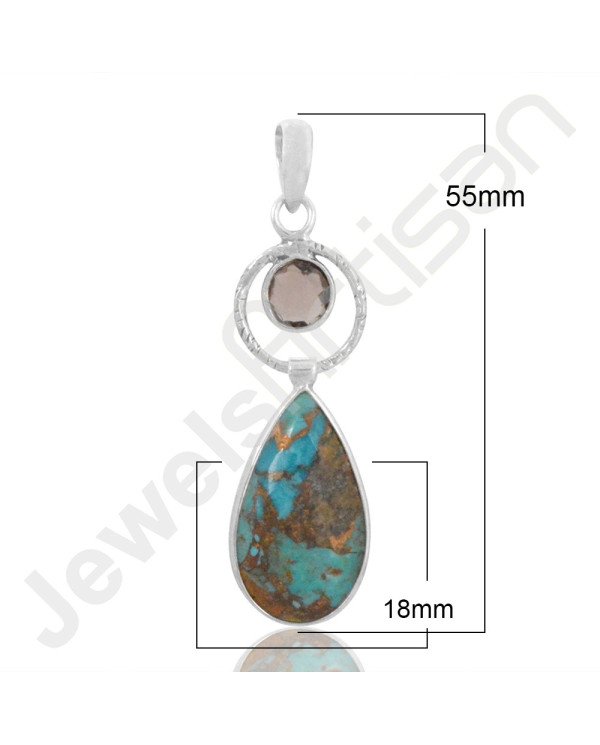 Boulder Turquoise Pendant Smokey Quartz Pendant 925 Silver Pendant