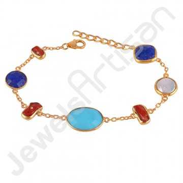 Turquoise Bracelet Lapis Bracelet 18K Gold Vermeil 925 Silver Bracelet